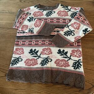 VTG Basic Editions Pink/Brown Floralcore Granny Chic Sweater Size Large No Tags